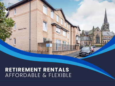 Retirement rentals text overlayed a retirement property in Scarborough