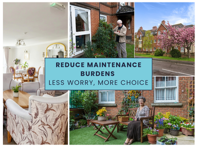 Reduce Maintenance burdens. collage of retirement community images