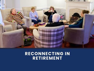 group of people in communal spaces of retirement rental home